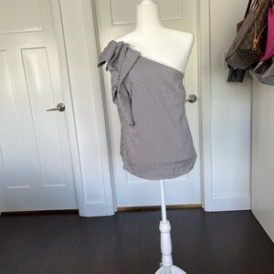 Banana Republic Black and White One-Shoulder Ruffle Top
